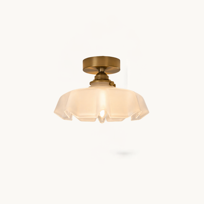Vintage French Brass Petal Glass Ceiling Light