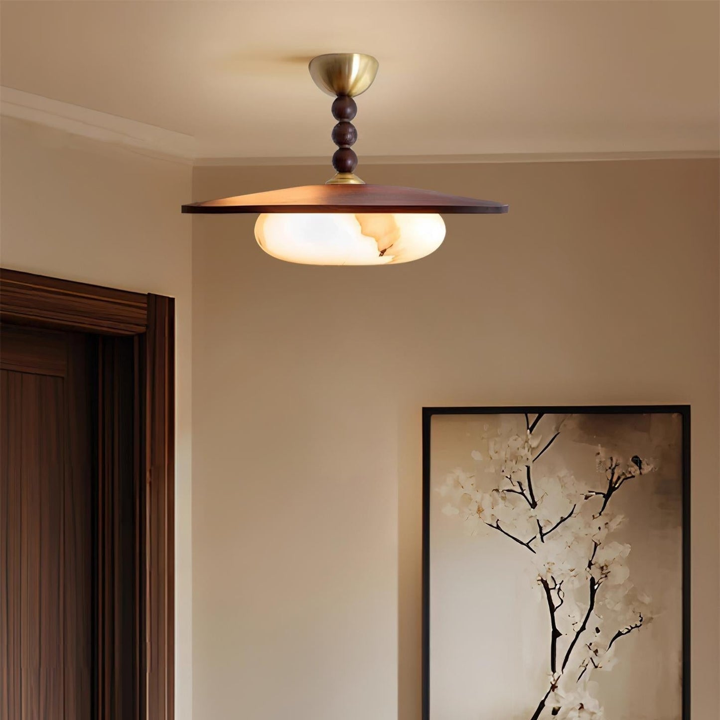 Wood and Stone Ceiling Light