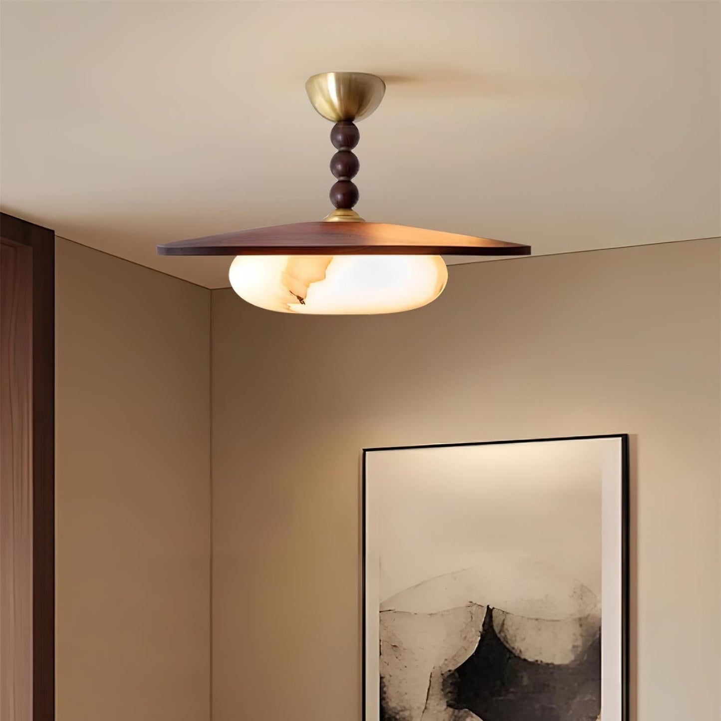 Wood and Stone Ceiling Light