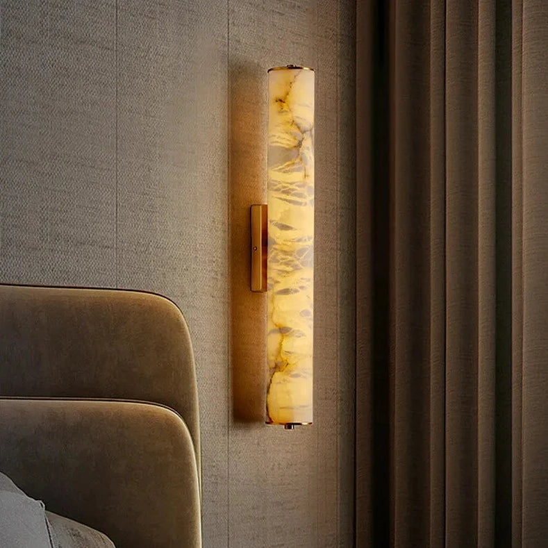 Marvella Cylindrical Marble Wall Light with Copper Frame