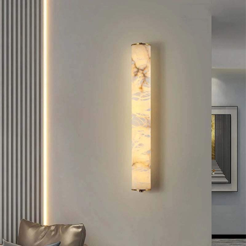 Marvella Cylindrical Marble Wall Light with Copper Frame