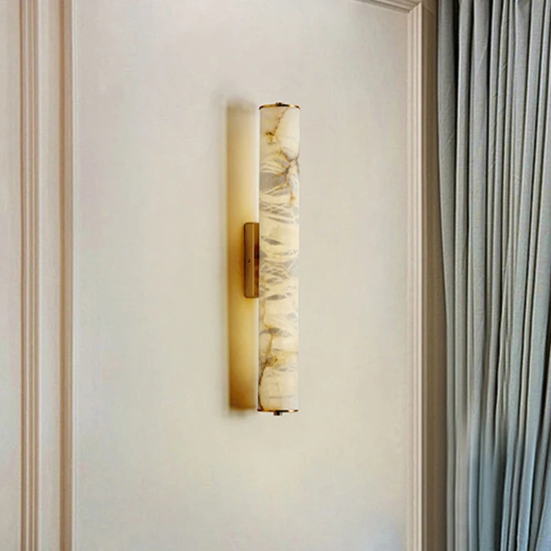 Marvella Cylindrical Marble Wall Light with Copper Frame
