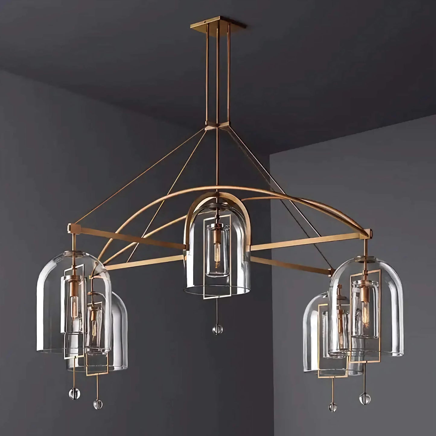 Gilded Arc Glass Chandelier