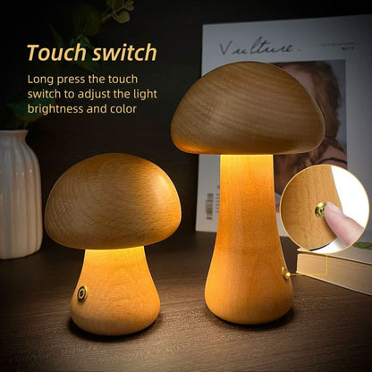 Mini Mushroom Wooden Table Lamp