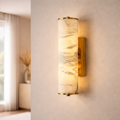 Marvella Cylindrical Marble Wall Light with Copper Frame