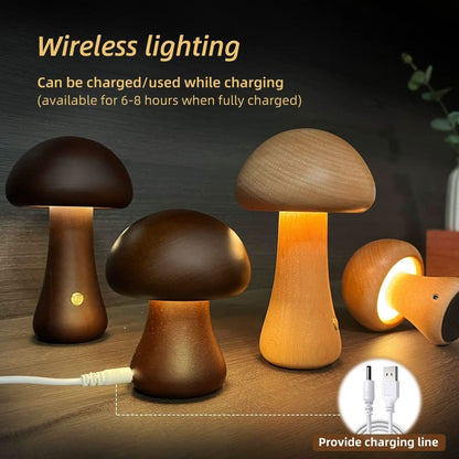 Mini Mushroom Wooden Table Lamp