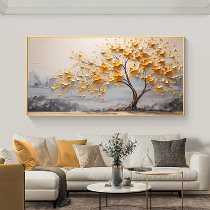 Textured Golden Blossom Tree Canvas Painting