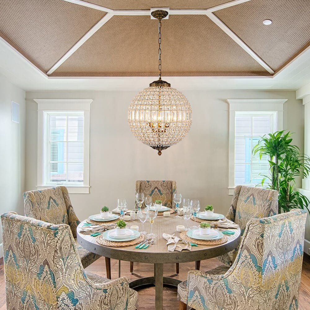 Brass Crystal Globe Chandelier