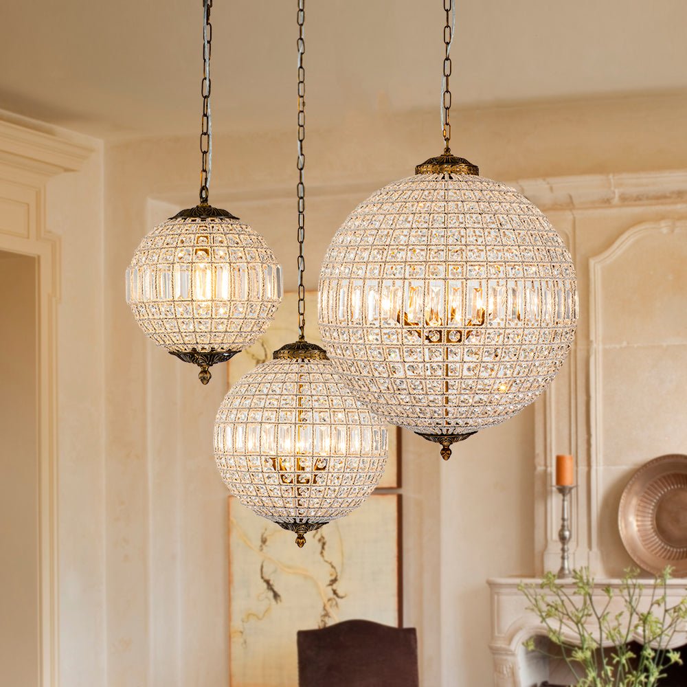 Brass Crystal Globe Chandelier