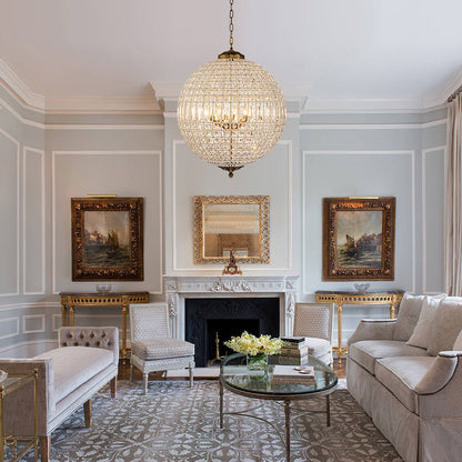 Brass Crystal Globe Chandelier