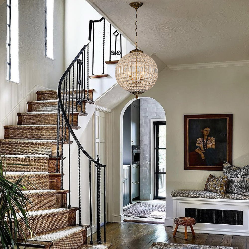 Brass Crystal Globe Chandelier