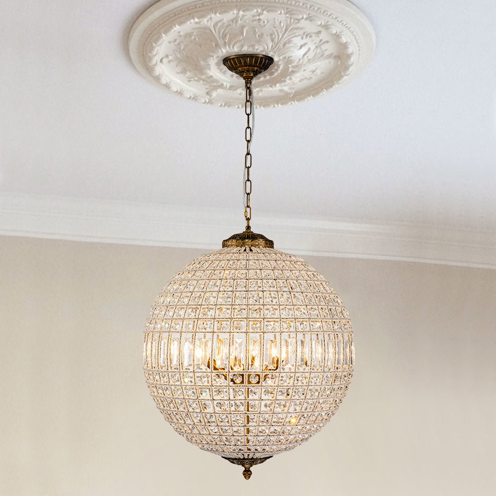 Brass Crystal Globe Chandelier