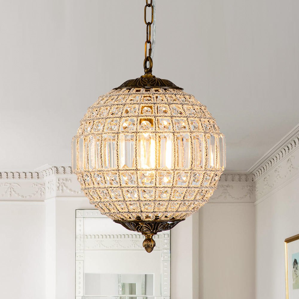 Brass Crystal Globe Chandelier