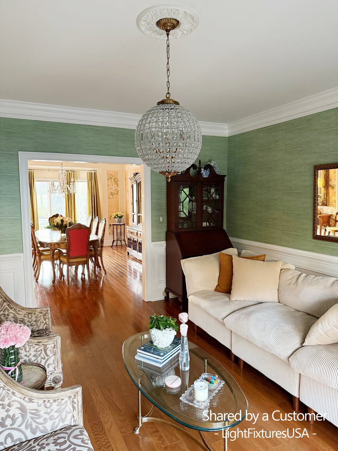 Brass Crystal Globe Chandelier