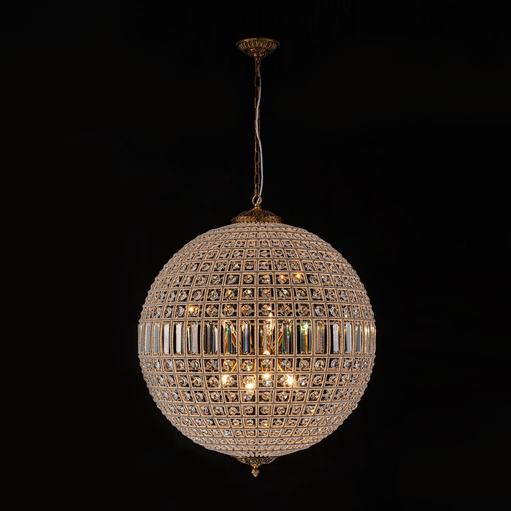 Brass Crystal Globe Chandelier