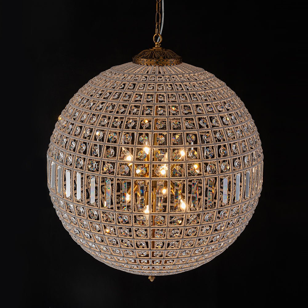 Brass Crystal Globe Chandelier