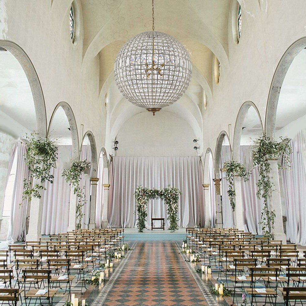 Brass Crystal Globe Chandelier