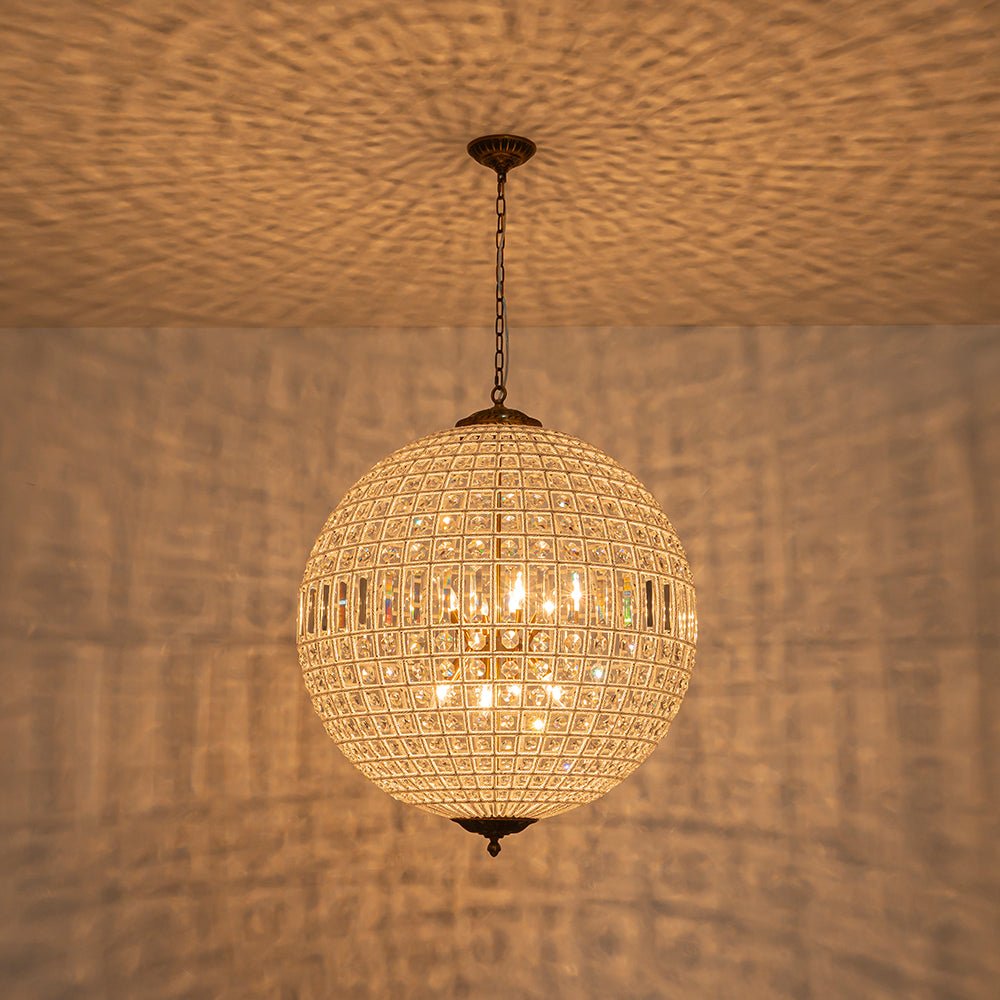 Brass Crystal Globe Chandelier