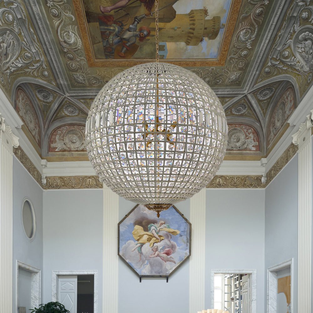 Brass Crystal Globe Chandelier