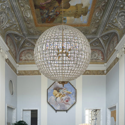 Brass Crystal Globe Chandelier