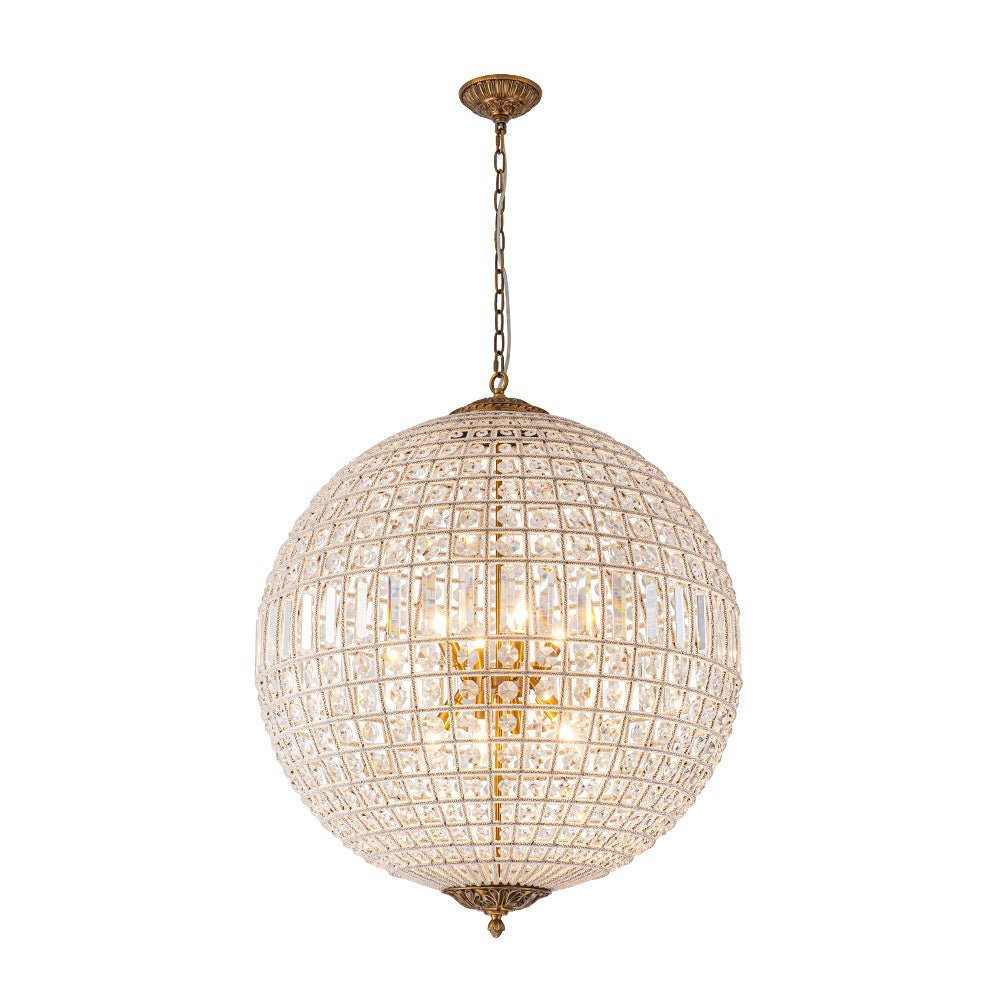Brass Crystal Globe Chandelier