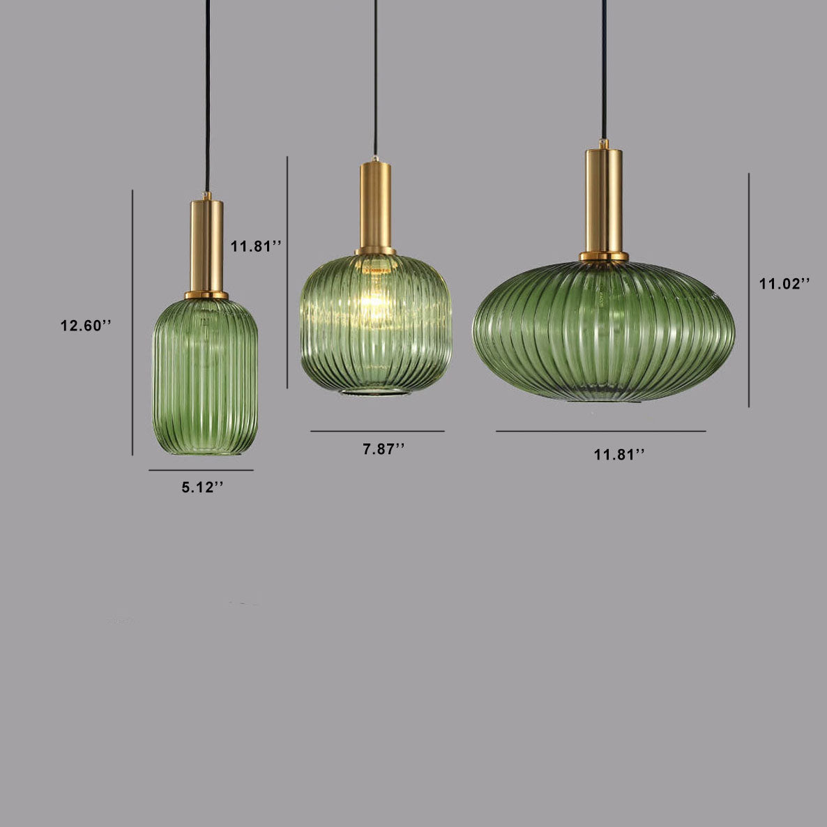 Modern Ribbed Glass Pendant Light with Brass Finish