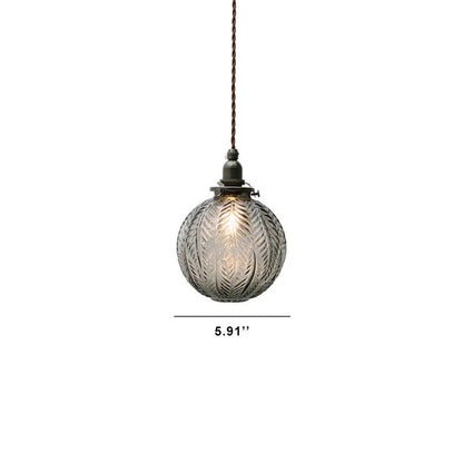 Vintage Leaf Textured Glass Globe Pendant Light