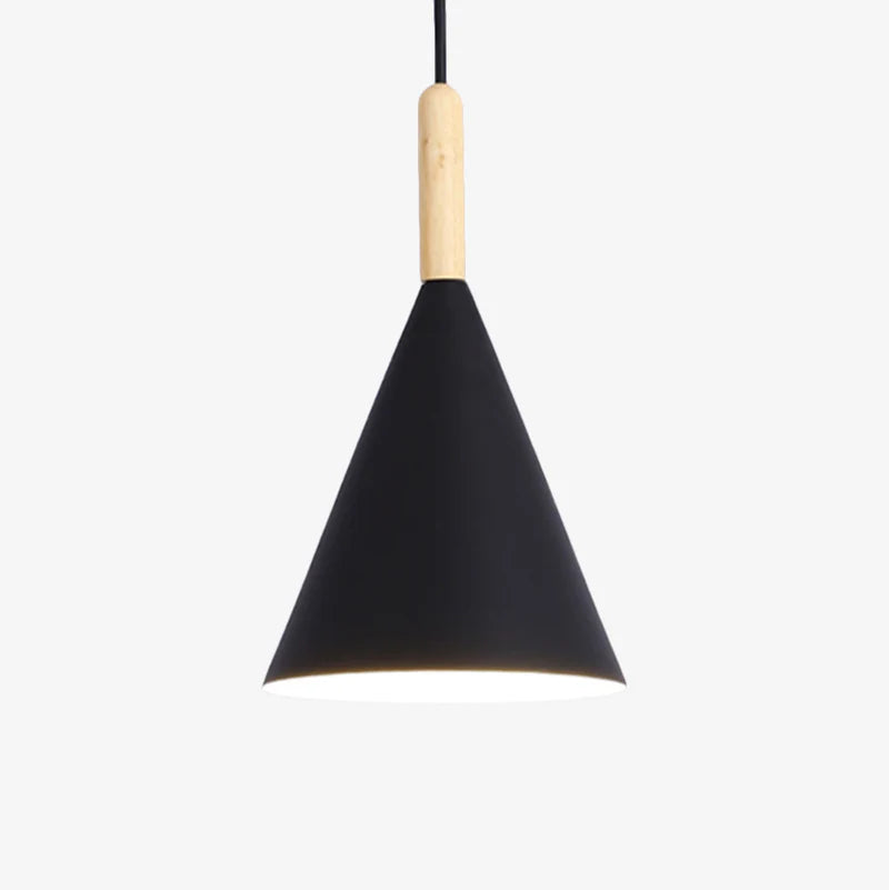 Nordora Black Cone Pendant Light with Wooden Top