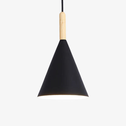 Nordora Black Cone Pendant Light with Wooden Top