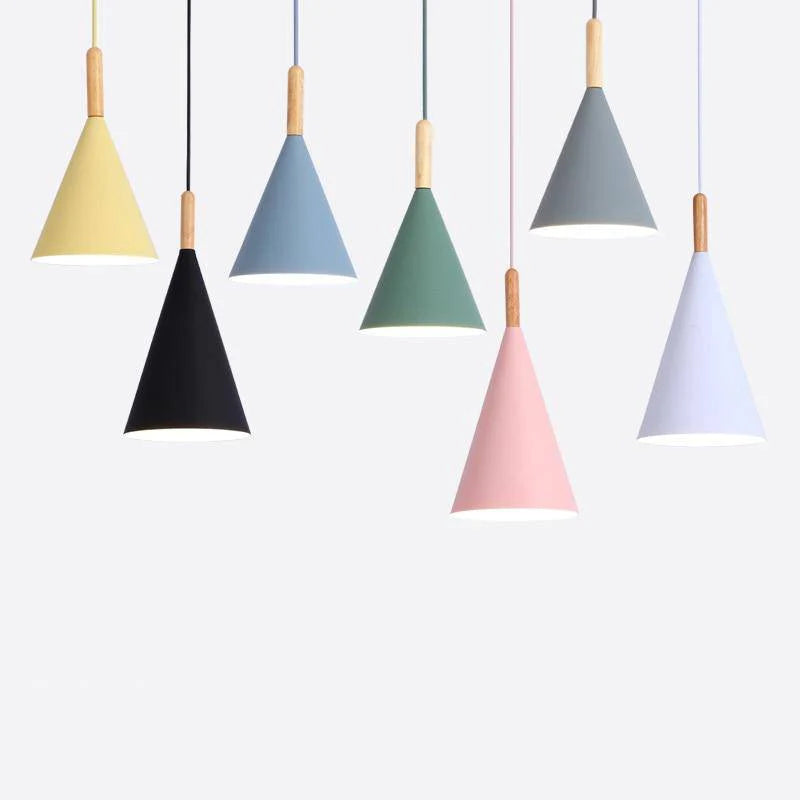 Nordora Black Cone Pendant Light with Wooden Top