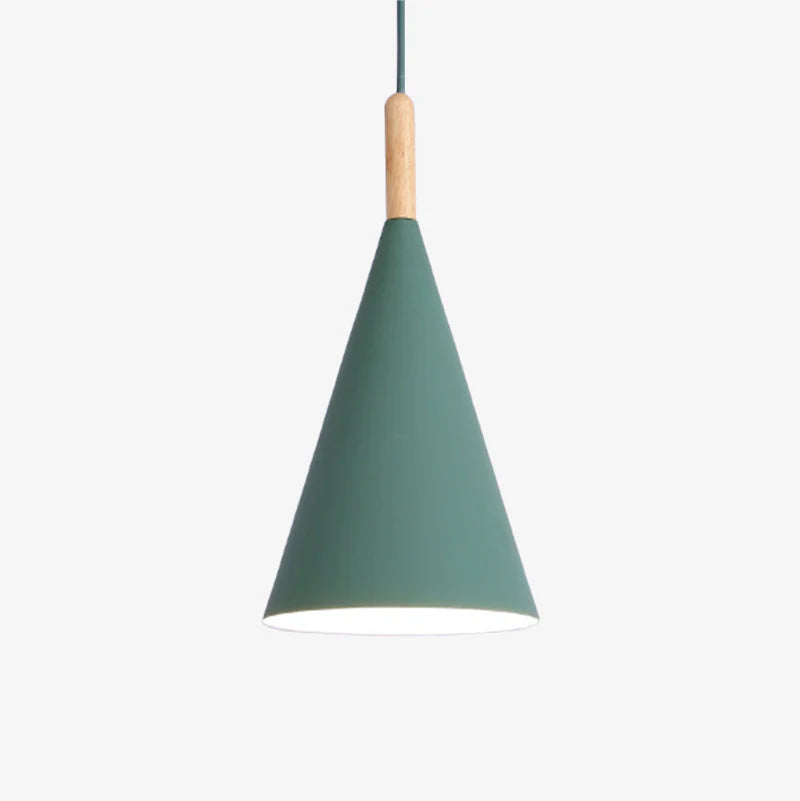 Nordora Black Cone Pendant Light with Wooden Top