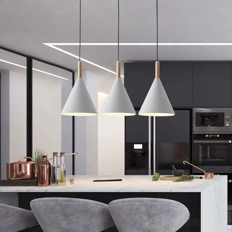 Nordora Black Cone Pendant Light with Wooden Top