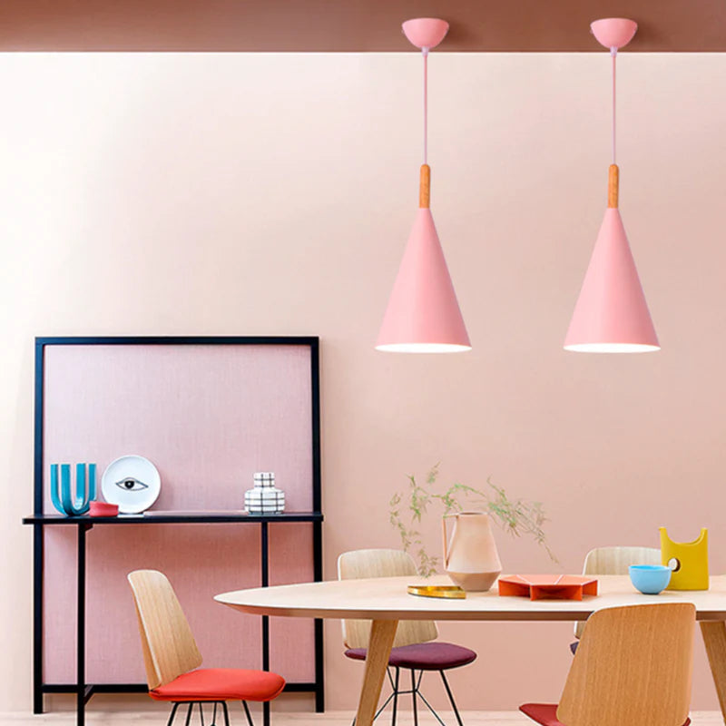 Nordora Black Cone Pendant Light with Wooden Top