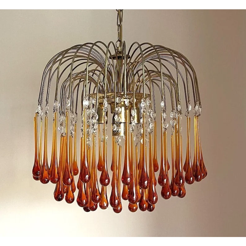 Amber Cascade Glass Chandelier