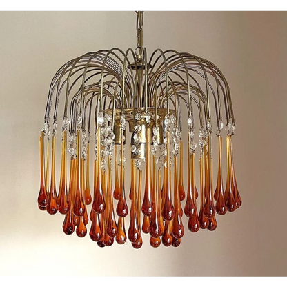 Amber Cascade Glass Chandelier