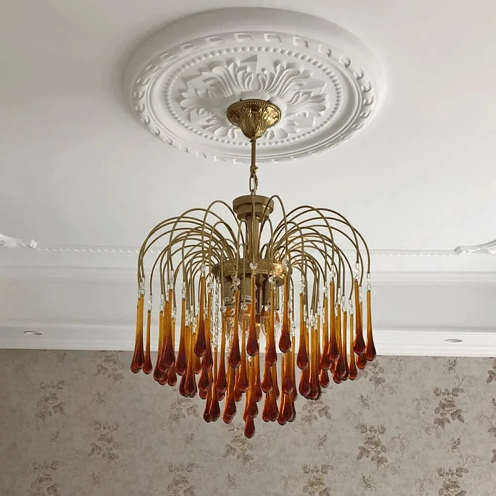 Amber Cascade Glass Chandelier